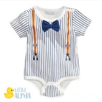 Jual Baju Bayi Laki-laki Import Short Jumper Romper Pendek Stripe Suspender Murah
