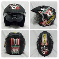 Jual Helm ARL Club Bola Half Face Double visor Liverpool Hitam Doff. Murah