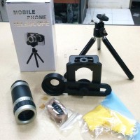 Lensa Tele 8X Zoom + Tripod Mini + Holder Baru | Aksesoris Handphone