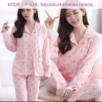baju tidur kemeja cewek wanita piyama pajamas satin pink cute 538