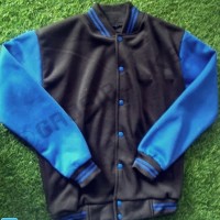 Jual JAKET POLOS BASEBALL HITAM LIST BIRU SWEATER PRIA WANITA MURAH VARSITY Murah