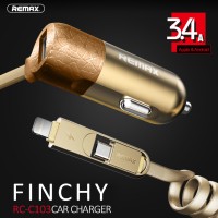 Jual Remax Finchy Car Charger RC-C103 2 in 1 Cable Micro USB dan Lightning Murah