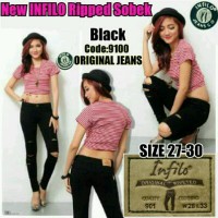 Jual Celana Jeans Sobek Wanita, High Waist Ripped Jeans Sobek, Jeans Robek Murah