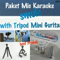 Jual paket karaoke smule,mini microphone and mini tripod free holder Murah