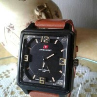Jam Tangan Swiss Army Kulit Model Kotak Pria Dewasa