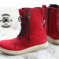 Jual sepatu boot wanita original pichboy high zipper resleting red merah Murah