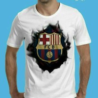 Jual Tshirt 3D Update, Baju Kaos Pria 3D Klub Bola Barcelona Putih Murah