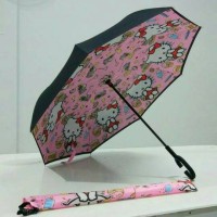 Jual Payung terbalik KITTY baru. Karakter Anak Sanrio Hello Pink Kwalik Murah