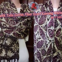 Jual Batik Tulis Cotton Fiber Scarf Kawung White/Selendang Batik Katun Murah