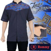 Jual Kemeja Koko Pria Rommy Lengan Pendek - Blue Navy Kombinasi Batik Murah