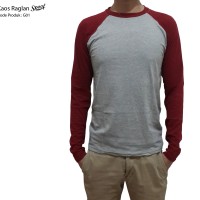 Jual kaos raglan spoof lengan panjang merah marun Murah