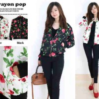 Jual JAKET WANITA FASHION BOMBER JACKET MOTIF BUNGA OUTWEAR OUTER Murah