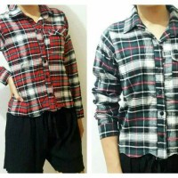 Jual Pakaian Wanita - Kemeja Flannel Crop Murah