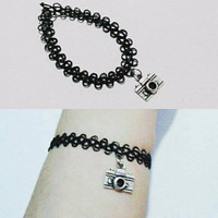 Jual Promo Sis Choker Tattoo Bracelet Silver Camera | Gelang Handmade Promo Murah