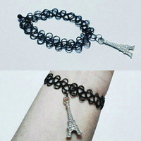 Jual Promo Sis Choker Tattoo Bracelet Silver Big Eiffel | Gelang Handmade P Murah