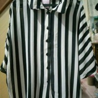 Jual baju wanita atasan kemeja batwing blouse garis stripe hitam putih Murah