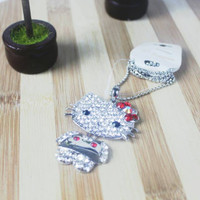 Jual necklace hello kitty kalung cewek import silver red Murah