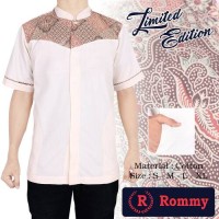 Kemeja Baju Koko Muslim Pria - Putih Krem Kombinasi Batik