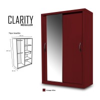 Lemari Pakaian 2 Pintu Kaca Minimalis Clarity Door Sliding HPL Coklat