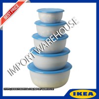 Jual IKEA REDA Tempat makanan, set isi 5, bulat putih transparan, biru Murah
