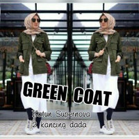 Jual Atasan Blouse Tunik Wanita Baju Muslim Green Coat Murah