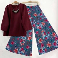 Jual SETELAN NM Kulot (5) Set Maroon Celana Abu Murah