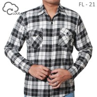Jual Kemeja Flanel Pria Hitam Putih Gading / FL-21 Murah
