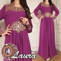 Jual kaftan satin payet bintang laura purple Murah