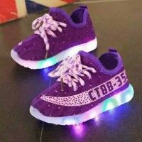 Jual Sepatu walker anak import kets ungu purple tali pink ada lampu LED Murah