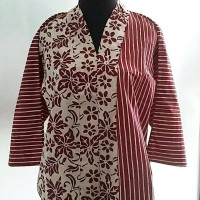 Jual blouse kimono batik cap merah marun Murah