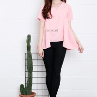 Jual Baju Atasan Blouse Kantor V Neck Wanita Frill Samping Pink Murah