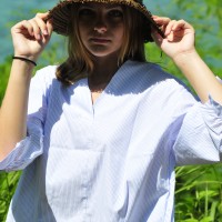 Baju Atasan Shirt Wanita Ala Korea Stripes