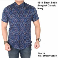 Jual Kemeja Batik Songket Klasik Lengan Pendek Navy / Baju Batik Modern Murah