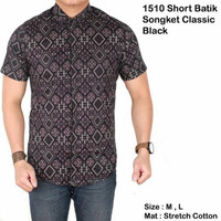 Jual Kemeja Batik Songket Klasik Lengan Pendek Hitam / Baju Batik Modern Murah