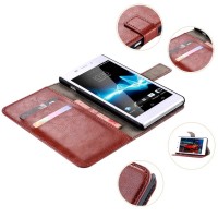 Jual Wallet Flip Case PU Leather Book Cover Casing Premium Sony Xperia M2 Murah