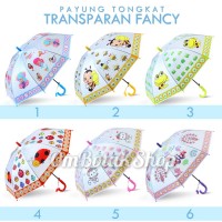 Jual Payung Tongkat TRANSPARAN FANCY karakter model Panjang Korea Murah
