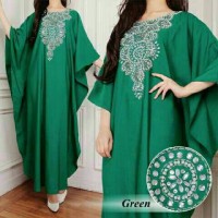 Jual Kaftan Hijau Nurlela+Payet Mutiara Bhn Amunzen Wolly Crepe- Murah