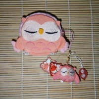 Jual Chirimen Owl Set of Wallet and Charm in Peach Murah