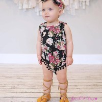 Jual Jumpsuit bayi import - Black Floral bandana set Murah