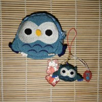 Jual Chirimen Owl Set of Wallet and Charm in Blue Murah