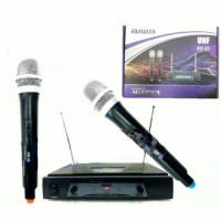 Jual Mic Wireless Aiwa AW 89 UHF-Hitam Double Mic respon gojek Murah