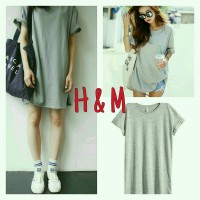 Jual H&M grey long tee casual basic Murah