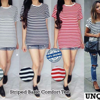 Jual Termurah D692 kaos Uniqlo Striped basic comfort tee original branded Murah