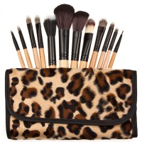 Jual Brush Make Up Kosmetik 12 Set dengan Sarung Leopard Promo Murah