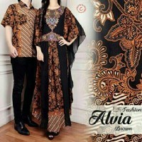 Jual couple kaftan batik bordir elegant brown + kemeja batik Murah