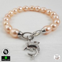 Jual Gelang Mutiara Air Tawar Asli Alluring Charm Dolphin Peach / Kado Murah