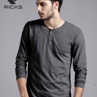 Jual Baju Kaos Pria Henley Lengan Panjang by RICKS (BEST SELLER) Murah