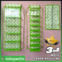 Jual Rak set 3in1 Gantung Bermotif + Resleting (Sepatu Tas Jilbab) Murah
