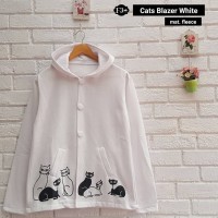 Jual Baju Atasan Wanita Sweater Cewek Putih Fleece Cats Blazer White Cardie Murah