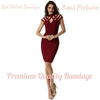 Jual Criss Cross Bandage Premium Quality Wine Red Midi Dress IMPORT Murah